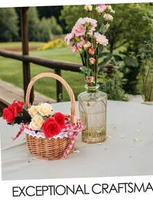 Pink Plaid Removable Lining Wicker Basket, Willow Picnic Baskets, Wedding Gift Baskets, Bridesmaid Baskets, With Removable Lining, Handcrafted Woven Basket For Home Display And Storage, Can Be Used To Store Fruit, Wine, Candy, And Beverages, Suitable For Camping, Party Display, Outdoor Activities, Halloween, Easter, Wedding, New Year's Eve, Birthdays, Garden And Patio Holiday Decorations, Christmas Decrations, Christmas - Ginger - View 7