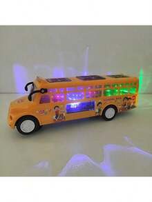 Children's Electric School Bus Toy With Rotating Universal Joints, Featuring Music And Lights, Suitable For Boys And Girls, And Ideal As Birthday Or Christmas Gifts.