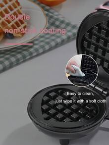 SCISHARE 1PC Wall Plug 350-watt 4-inch Mini Waffle Maker Machine for Individuals, Paninis, Hash Browns, & Other On the Go Breakfast, Lunch, or Snacks, with Easy to Clean, Non-Stick Sides,Pink Heart