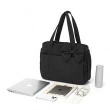 Fashionable Bow Decoration Large Capacity Tote Bag, Available In Multiple Colors, Lightweight Waterproof Fabric+Durable Handle, Multi-Layer Partition Storage (Suitable For Yoga Mats/Laptops/Daily Small Items), Shoulder And Back Carrying Dual-Use, Suitable For Commuting/Outdoor Fitness/Street Fashion/Travel And Other Scenarios, Practical Aesthetic Bag - 黑色 - 查看 10