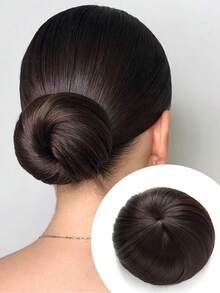 外贸化纤高温丝弹力绳假发包古风丸子头假发发饰韩版直发包 - Black-brown - 查看 11