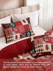 2/3-teiliges Weihnachtsbaum Rot & Grün Karomuster Flanell Bettbezug Set, geeignet als Weihnachtsgeschenk für Mädchen, Jungen und Studenten, Einzelbett/Vollbett/Queensize/Kingsize - Verschiedenfarbig - Übersicht 4