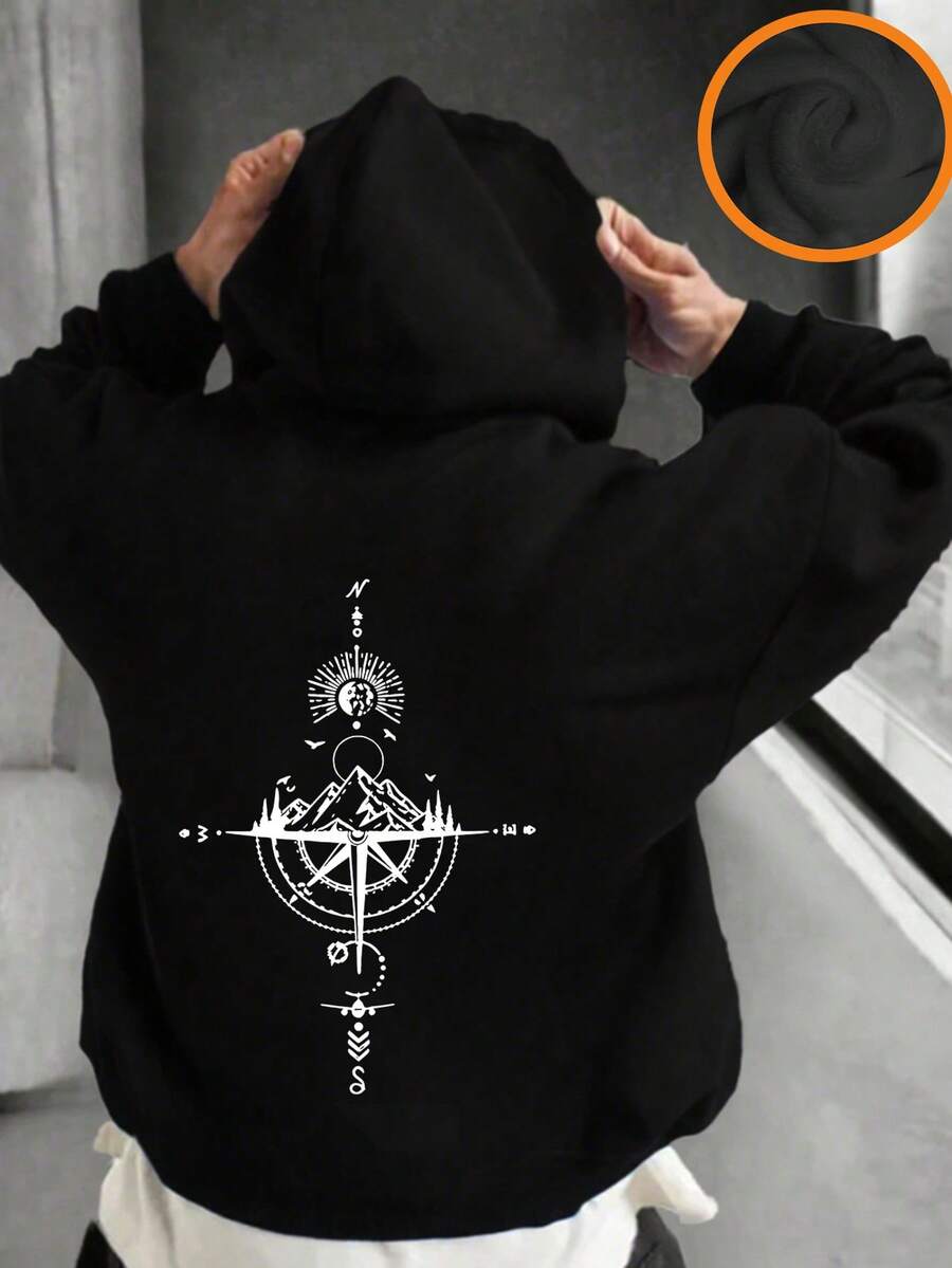 Tween Boy Graphic Print Thermal Lined Sweatshirt, Warm & Comfortable For Autumn/Winter - Black - View 1