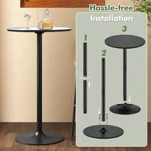 GOFLAME Round Bistro Table Set Of 2, Height Adjustable 40" Bar Height Cocktail Table Coffee Table With Metal Base, High Top Pub Table Snack Table For Home Bar, Dining Room, Cafe - Black - View 5