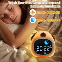 Ready To Rise 儿童睡眠训练器，儿童闹钟，多功能儿童训练器，幼儿睡眠训练闹钟，带日夜显示、小狗夜灯、舒缓音乐和“可以起床”闹铃，适合幼儿和儿童，帮助孩子保持睡眠，唤醒闹铃，助眠，双闹铃，贪睡功能，夜灯，7 种颜色可选，6 种自然音效，5 级音量控制，是万圣节和圣诞节送给孩子（男孩和女孩）的理想礼物。