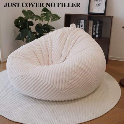 1pc Striped Plush Bean Bag Chair Cover (Filling Not Included), Thickened Slouchy Sofa Bed Cover