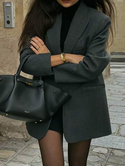 Women's New Stylish Elegant Solid Color Long Sleeve Casual Blazer, Pocket Tie Button Closure, Blazer Co-Ord Set, Coat