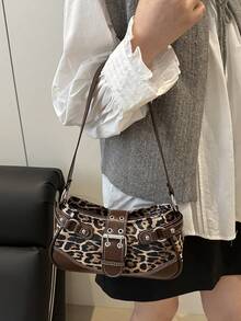 New Fashion Buckle Leopard Print Handbag & Shoulder Bag, Suitable For Parties, Outings, Vacations, Shopping And Daily Use, Can Store Coins, Phones, Also Suitable As A Work Bag For White-Collar, College Students And Office Workers, Elegant Ladies Bag, New Fall Winter Cheetah Print Purse For Women , Leopard Cheetah Print - Coffee - View 3