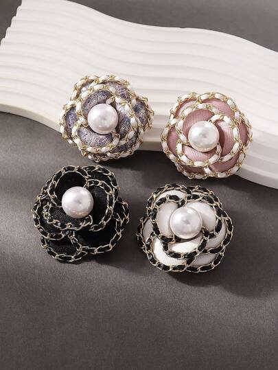 1pc Vintage Elegant Chain Woven Camellia Flower Brooch Pin, Suitable For Women's Casual, Party, Banquet Wear, Gift For Mother, Lover. Handmade, Slight Variation In Shape And Color