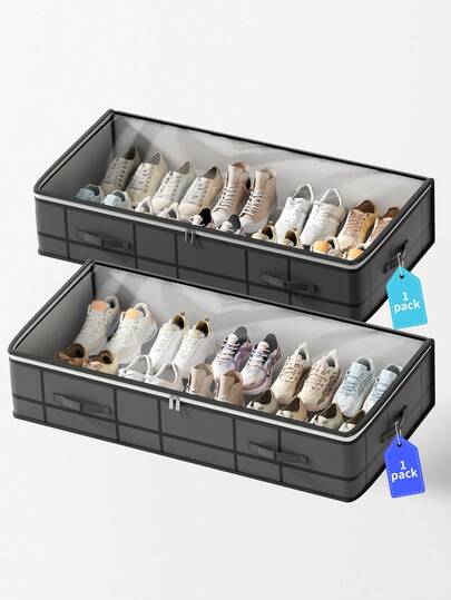 1PC 灰色床下鞋子收纳袋，收纳盒带透明盖无支撑架，可折叠鞋子收纳袋，枕头，毯子，毛毯大容量收纳袋，鞋袋，适用于家居闲置物品，卧室书房，床下收纳袋，返校必备物品，房间装饰，家居装饰，卧室装饰