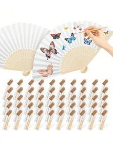 1/3/15/30pcs/Set, Pink Wood Folding Fan With Gift Bag Thank You Card Set, Thank You Cards, Bridal Bamboo Handheld Folding Fan, Single Party Wedding Bride Shower Decorations, Bridesmaid Bamboo Handheld Folding Fans, Single Party Photo Props,Bridesmaids Gifts And Wedding Decorations, Perfect Wedding Gifts, Wedding Decoration, Very Suitable For Parties And Events, Perfect Summer Accessories, Women's Folding Fan