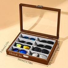 1pc 8-Slot Eyewear Organizer Case - Luxury Fashion Glasses Storage Box With Clear Viewing Window, Soft Cushioned Compartments And Individual Padded Slots For Sunglasses, Reading And Prescription Glasses, Heavy-Duty Wood Construction, Scratch & Dust Proof Display Case With Secure Closure, Elegant Classic Design For Home, Office, Dorm Or Boutique, Ideal Gift For Holiday, Back-To-School, Halloween, Thanksgiving, Cyber Monday, Christmas And Seasonal Gifting, Perfect For Fashion Glass Collectors, Organized Vanity, Desk Or Travel Storage, Streamlined Home Organization Solution, Premium High-Quality Craftsmanship, Timeless Decorative Display And Practical Protection