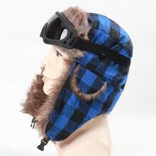 Autumn/Winter New Plaid Trapper Hat, Outdoor Windproof Ski Hat With Ear Flaps, Thermal Lined Warm Pilot Cap With Goggles Fall - Single Cap - View 10