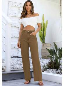 Jeans High Waisted Straight Leg Loose Jeanshalloween - Coffee - View 4