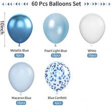 60/40个蓝白气球 - 10英寸金属蓝珍珠乳胶丝带 - 生日、迎婴派对、婚礼装饰、性别揭晓派对、单身派对、庆祝活动、毕业典礼、周年纪念、独立日派对、新娘送礼会 - 彩色 - 查看 5