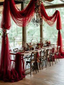 1 pièce de rideau de fenêtre d'arche de mariage en tissu transparent rouge vin - rideau en mousseline de soie convenant pour les cérémonies, les fiançailles, les réceptions de mariage, Noël, Halloween, la Saint-Valentin, le Nouvel An et la décoration d'arrière-plan - décoration élégante et romantique pour les fêtes champêtres, les douches de mariée, les décorations d'anniversaire. Créez des rideaux fluides et romantiques pour les arches et les festons de mariage, l'arrière-plan de la fête.