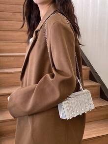 Dedoo 1 geantă de seară nouă cu strasuri - geantă strălucitoare cu ciucuri, potrivită pentru rochii de mireasă și rochii de domnișoare de onoare, curea metalică detașabilă pentru purtare pe umăr, cadou pentru femei, perfectă pentru petrecere, nuntă, bal/cină/banchet, asortată cu rochie de seară și rochie cu paiete