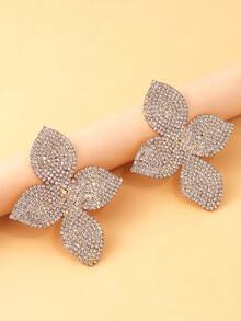 2 件花朵水钻耳环，夸张闪亮环形耳环，独特的个性化女士配饰 - 金色 - 查看 4