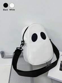 1 件 PU 拉链可爱鬼魂单肩斜挎包，满足存放纸巾、钥匙、化妆品等物品的需求，肩带可调节，适合日常使用，理想的节日礼物