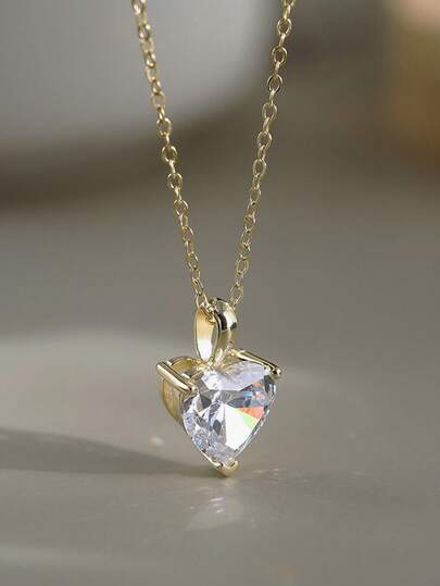 1pc Fashionable Heart Pendant Necklace, Suitable For Daily Wear