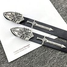 2025 Medieval Sword And Shield Belt For Men, PU Leather Vintage Punk Waistband With Cross Motifs, Western Cowboy Gothic Style - [8十字]劍盾經典腰帶 - 查看 5