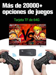 M8 Retro Inalámbrica 64G,más de 20000 Juegos Integrados, Salida  TV Videojuegos, con Controladores Inalámbricos Duales de 2.4 G - Negro - Ver 5