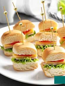 200/100/50/10 pièces Piques à fruits en perle d'or, brochettes en bambou pour gâteau, piques à fleurs en perle d'or, brochettes à fruits, cure-dents d'art créatifs, bâtonnets de bambou de décoration, fourchettes d'art pour gâteaux et hamburgers, convenant pour la décoration de boissons et les piques à desserts (anniversaire, fournitures de fête de mariage, cuisine, restaurant), cadeau de Noël