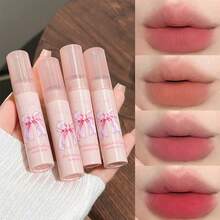 6pcs/Set Velvet Matte Lip Gloss Gift Set, 1pc Soft Focus Blush, 1pc Bowknot Necklace, Christmas, New Year, Valentine's Day Gift For Her