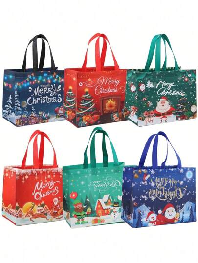 Conjunto de 6 peças, grande sacola de presente de Natal com alça, reutilizável, sacola de presente de tecido não tecido, presente, grande sacola de compras de supermercado, ótima sacola para presentes de festas de fim de ano