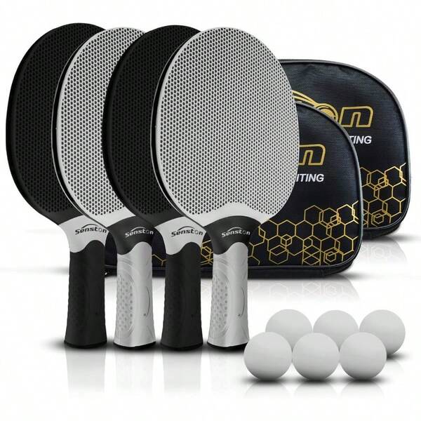 S-Table Tennis Rackets SetProfessional Ping Pong Paddle Set For 4 Players Composite Rubber Table Tennis Paddles Indoor Or Outdoor Games.