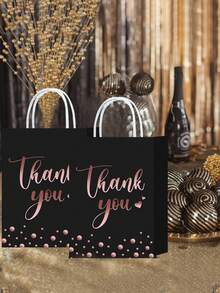 10pcs Thank-You Gift Bag, Rose Hot Stamping Dot Black Kraft Paper Bag, Packaging Gift Bag, High-End Handbag Gift Bag, Suitable For Thanksgiving, Giving Gifts To Friends, Shopping Bags, Clothing Gift Packaging Bags, Holiday Gifts