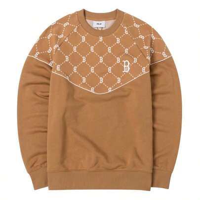MLB Unisex DIA MONOGERAM HALF JAQUARD Sweatshirts, minimalistischer Loose Fit Rundhals-Pullover in hochwertiger Kamelfarbe, 3AMTM1144-43CAS