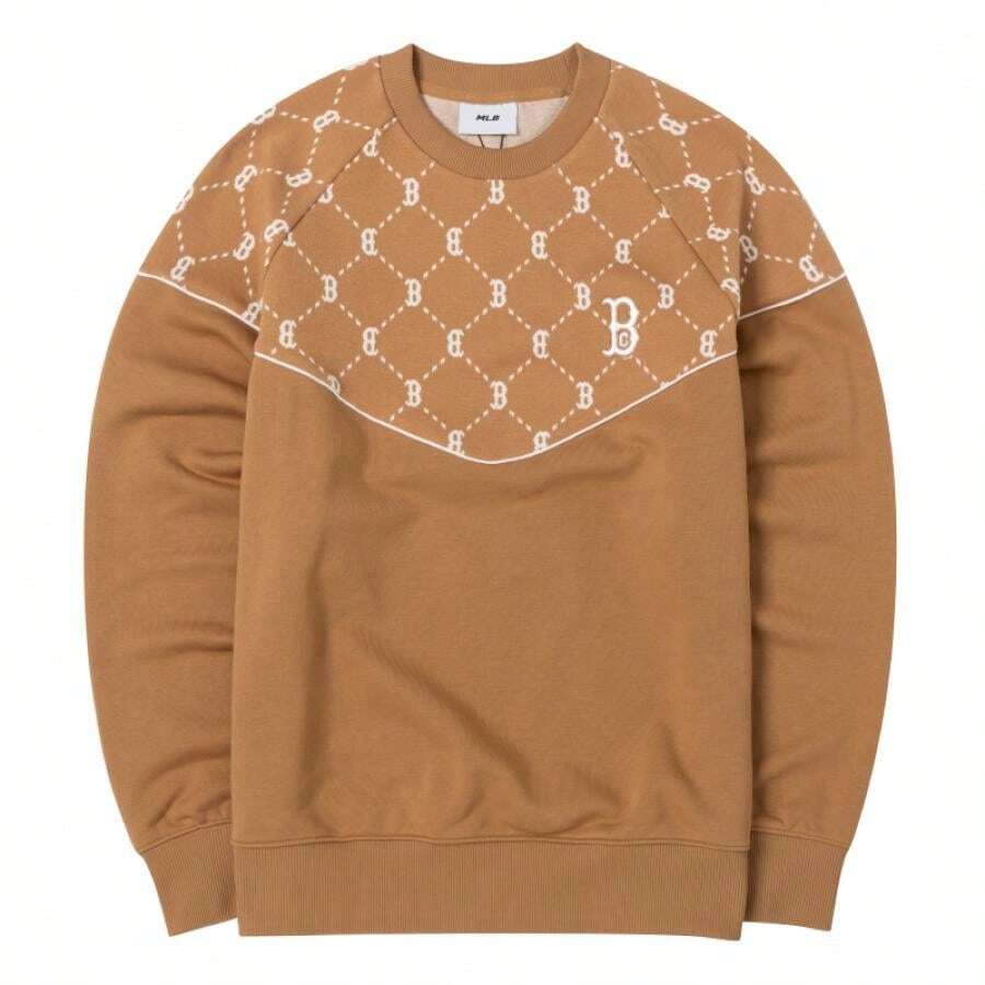 MLB Unisex DIA MONOGERAM HALF JAQUARD Sweatshirts, minimalistischer Loose Fit Rundhals-Pullover in hochwertiger Kamelfarbe, 3AMTM1144-43CAS