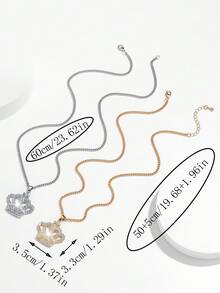 1 件时尚新款镂空皇冠形吊坠项链，饰有水钻，适合女性日常佩戴和送礼 - 銀色 - 查看 3