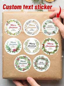 24pcs Customized Christmas Text Round Stickers, Personalized Holiday Candy Gift Bags And Envelope Labels, Customized Text Stickers, Customized 5*5cm Round Stickers, Customized Christmas Gift Packaging Labels, Specially Designed Cute & Romantic Christmas Wreath, Berry Scene Combination, Various Pattern Stickers For You To Choose, Suitable For Personalized Merry Christmas Labels - Multicolor - View 1