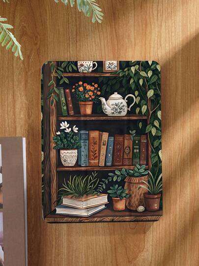 Kingsung Floral Bookshelf Pattern Tablet Protective Case, Compatible With IPad 9.7/10.2/10.5/10.9/12.9/Pro 11 (10th Gen), Galaxy Tab S6 Lite 10.4 Inch, Kindle Paperwhite 12th Gen (2024), Kindle 11th Gen (2022), Soft Shock-Proof, Smart Stand/Auto Wake/Sleep