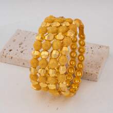 1 件 24K 镀金女士时尚手链，非洲//尼日利亚传统奢华开口手镯，适合新娘婚礼派对，珠宝配饰 - 金色 - 查看 3