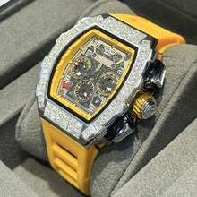 ONOLA-6826F 男士桶形多功能机械自动腕表，橡胶表带，时尚运动冰钻腕表 - 黃色 - 查看 11