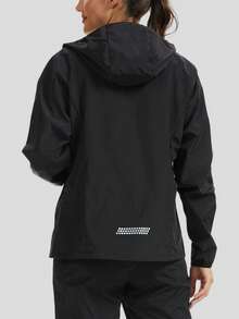 1 件女士雨衣轻便防水防风拉链风衣雨衣连帽带口袋户外徒步骑行运动 - 黑色 - 查看 3