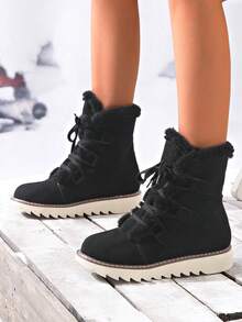 Women's Pink Comfortable Warm Fashionable Casual Mid-Tube Imitation Fur Outdoor Indoor Commuting Christmas Winter Snow Boots - màu đen - Xem 4