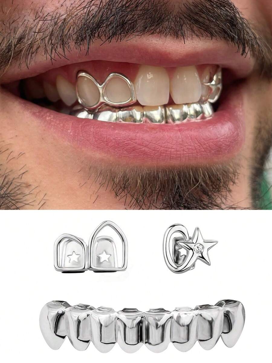 3pcs/Set Hollow Star Combination Arched Hollow Zirconia Stone Decoration, Suitable For Daily Wear, Cosplay, Unisex, Holiday Gift