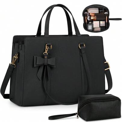 NEWHEY 15.6 Inch Women's Laptop Bag, Waterproof Leather Laptop Briefcase, Large Lightweight Business Office Work Bag