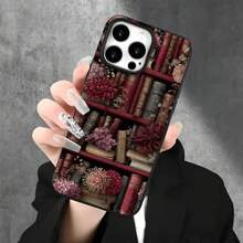 Fundas de imitación para phone con diseño de estantería color rojo vino y orificios grandes. Compatibles con phone 16 Pro Max, 16, 15 Pro, 14, 14 Plus/14 Pro Max, 13, 13 Pro, 12 Pro y 11/11 Pro. Regalos para cumpleaños y fiestas. - Negro - Ver 2