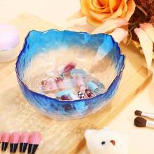 Glass Nail Soaking Bowl 9Inch Manicure Soak Off Bowl Pedicure Salon Bath Remover Decorative Fingernail Toenail Caring Polish Removal, Blue