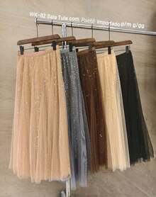 Saia Tule com paetê importado femininas modas WK-82  Blingbling    elegante    Strass  Bordado  Malha Contraste    Praia  Casamento