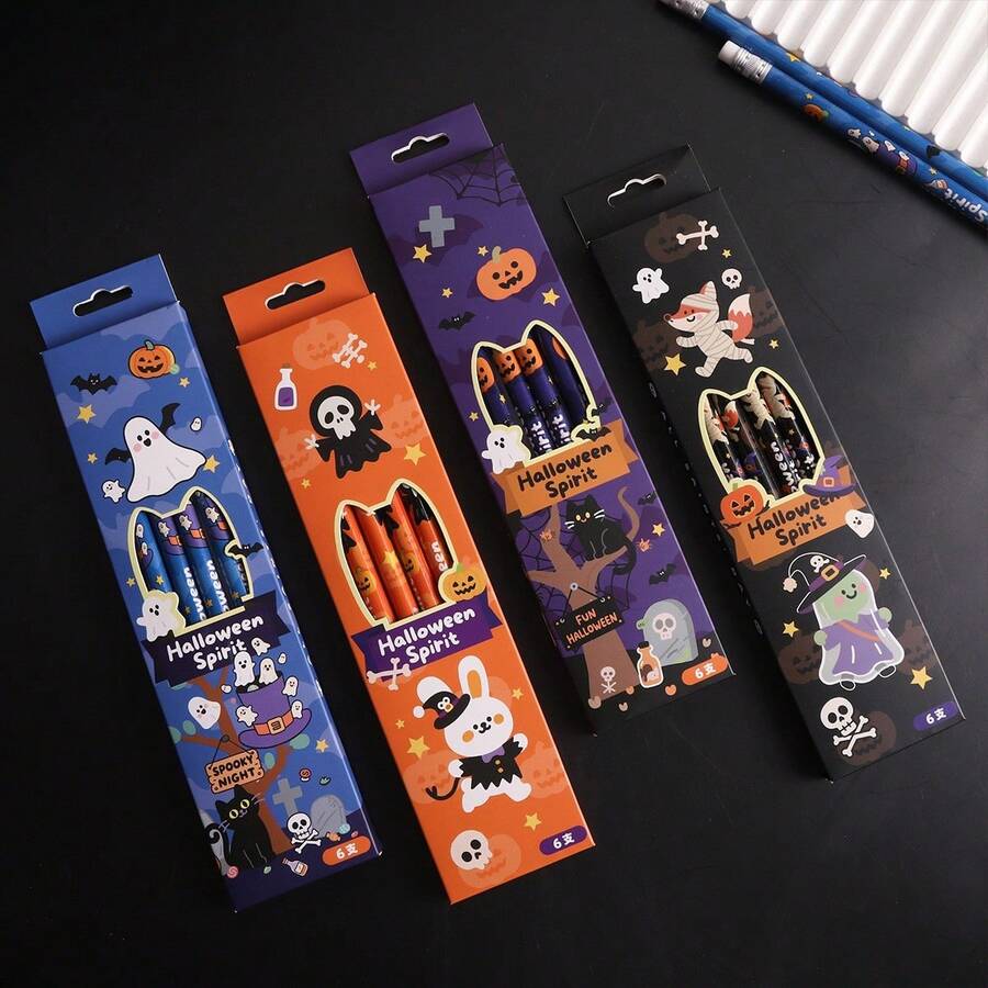 6 Stücke Halloween Party Bleistift Geschenkbox Set, geeignet für Trick or Treat Partys, Klassenraum Preise, Geschenktüten Füllungen, mehrteiliges Party Zubehör Geschenkbox