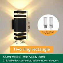 CANMEIJIA E27 底座方形 LED 壁灯，亚克力 IP 防水户外庭院/花园/室内家居/客厅/卧室/楼梯/街道/外墙/内墙/露台/浴室/走廊/入口照明灯具