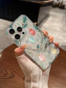 1pc Artistic Creative Christmas Ornament Leaf Flower Pattern Transparent Soft TPU Phone Case, Anti-Scratch Anti-Fingerprint Protective Cover Compatible With Apple, Nothing, Pixel, INFINIX, Redmi