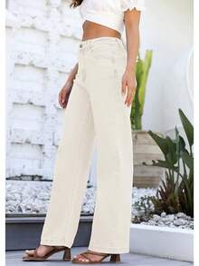 Jeans High Waisted Straight Leg Loose Jeanshalloween - Beige - View 8