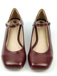 Salto Feminino Vinho Bordô Vermelho Marsala Modelo Boneca Napa Couro Fake Fivela 2,5cm Confort Moda Mulher